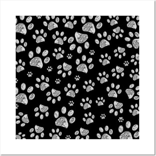 Doodle white paw prints Posters and Art